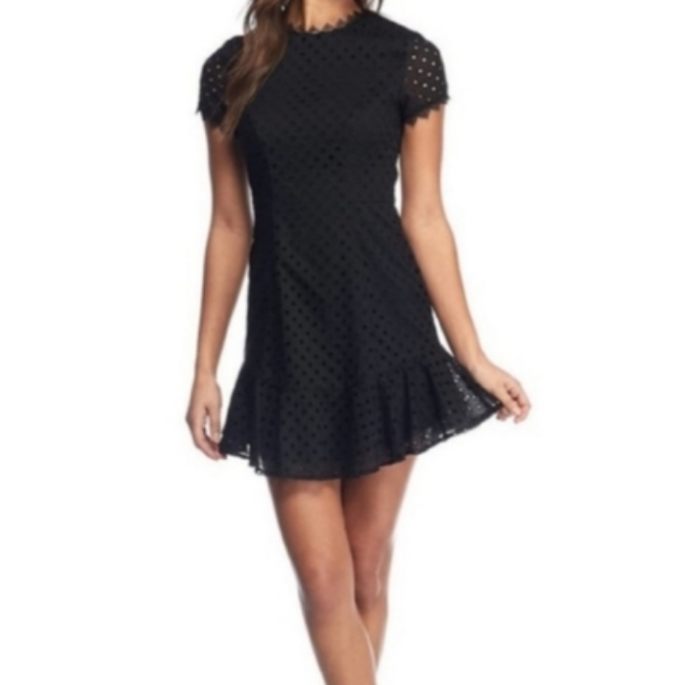 Wayf Anthropologie lace up open back eyelet lace ruffle Cotton Black